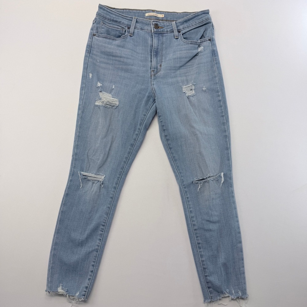 Levis 721 High Rise Skinny Jeans Light Wash Distressed Ripped Raw Hem Size 31x28